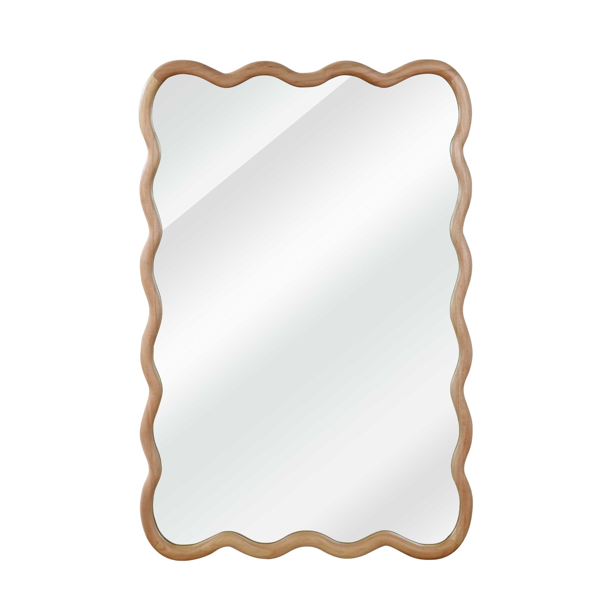 VanityFus 36-in W 24-in H Wavy Rectangle Natural Wood Framed Beveled Bathroom Vanity Mirror Wall Mirror